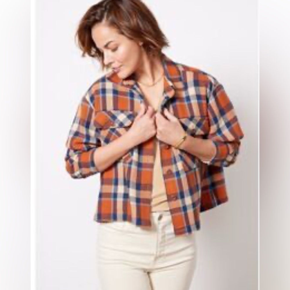 Faherty SP Women’s Organic Cotton Waffle-Weave Plaid Shacket – Rust/Navy